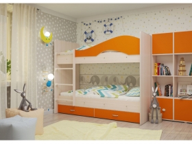 Двухъярусная кровать Мая с ящиками дуб оранжевый