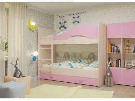 Двухъярусная кровать Мая с ящиками дуб розовый