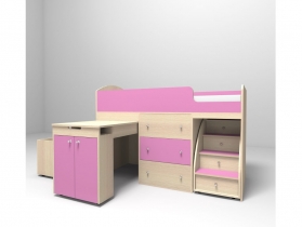 Кровать-чердак Малыш розовый-дуб