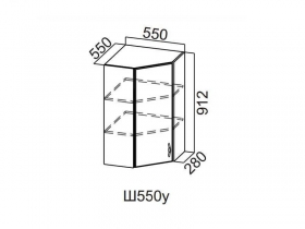 Шкаф навесной угловой 550 Ш550у-912 912х550х600мм Прованс
